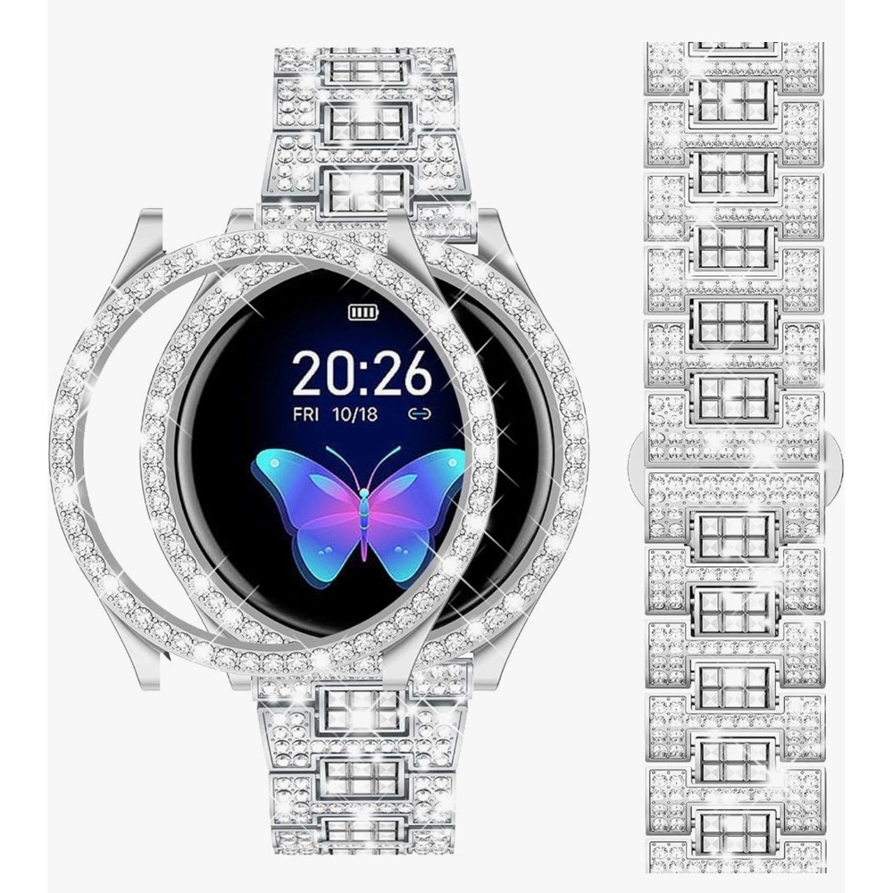 Dsytom Silver Rhinestone Watch Band and Bumper Case Set for 40mm Smartwatch